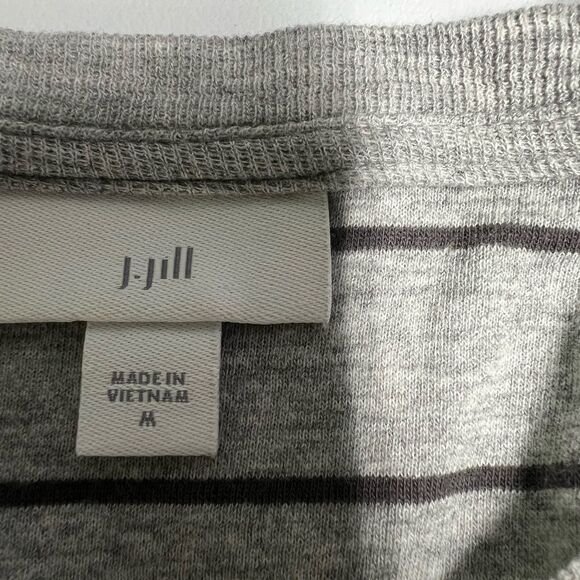 J.Jill Striped Waffle Thermal Long Sleeve Gray Shirt Patch Pocket Womens Medium - Picture 4 of 7